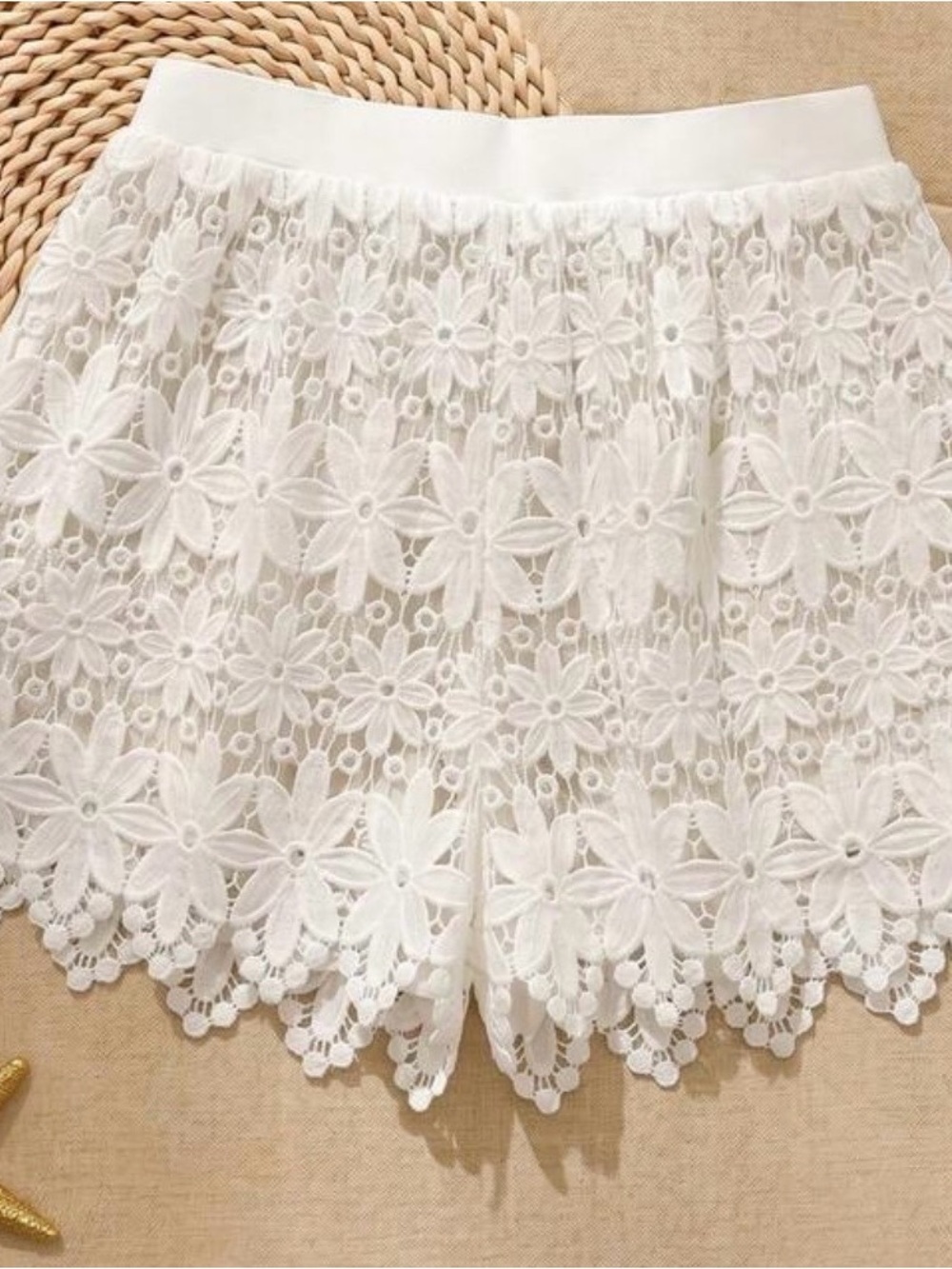 White High Waist Crochet Lace Shorts
